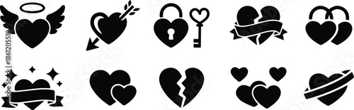 Collection of valentine icons and symbols for love and romance