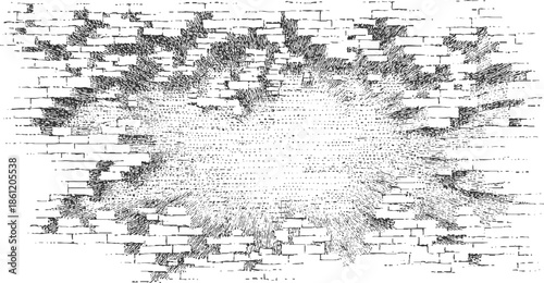 Black and white abstract explosion pattern on brick wall texture 1