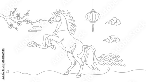 rearing horse with chinese lantern
