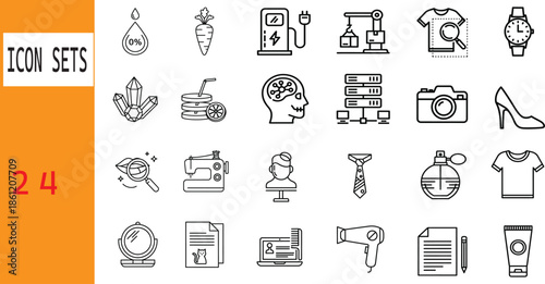 Collection of various icons representing different professions, hobbies, and objects for design use