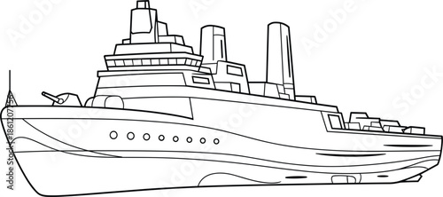Large luxury cruise ship line art vector, ocean liner maritime vessel, and nautical transport for travel and tourism design