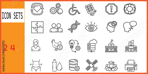 Collection of outline icons for various concepts and symbols, perfect for web and graphic design