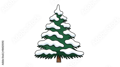 A snowy evergreen fir tree covered in a blanket of fresh winter snow