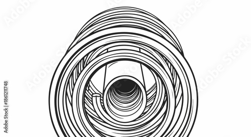 Modern abstract lines illustration features symmetrical curves, intricate concentric forms, creating depth. Dynamic abstract lines pattern emphasizes optical illusion.
