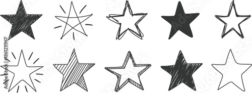 Hand drawn star doodle vector set, minimalist celestial symbols for holiday decoration and festive graphic design