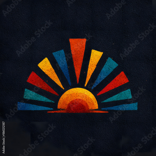 a graphic shirt design featuring a stylized sun