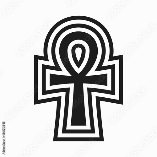 Black White Concentric Ankh Cross Symbol