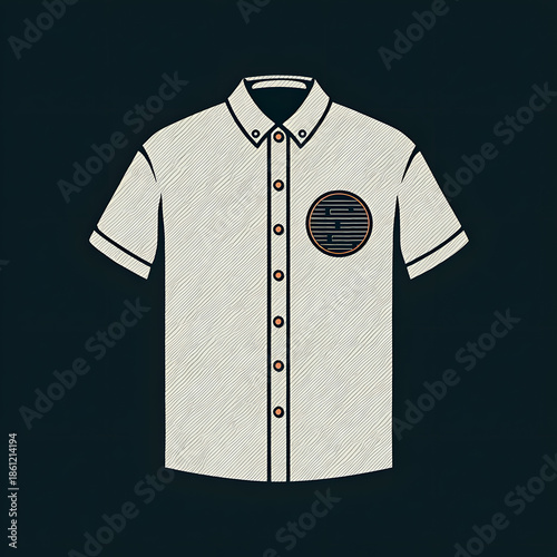 a trendy shirt with a circular badge and simple fonts