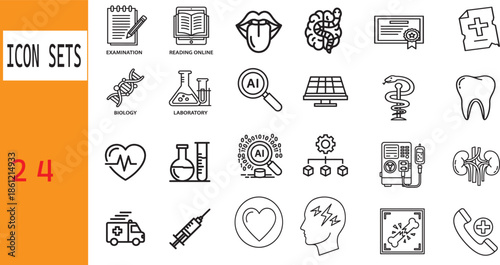 Medical and Science Icon Set Featuring Healthcare, Research, and Technology Elements