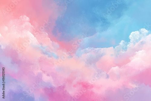 Dreamy sky with pink, purple, and blue clouds painted in soft watercolor style