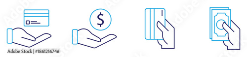 Hands Holding Credit Cards Icons for Digital Payment and Banking