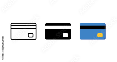 Three credit card icons: outline, solid, and colored designs