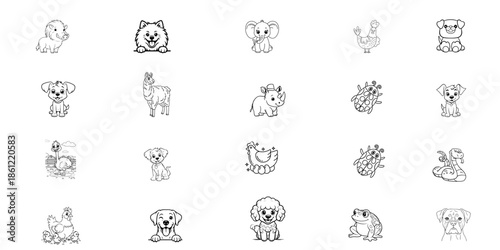 Modern Animal Character Line Icons for Web Design and App Interface