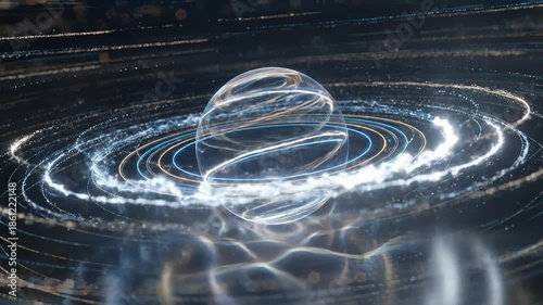 Sphere Surrounded by Rings of Light Emitting Sparks in Space