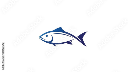 A minimalist blue fish icon featuring clean, stylized line art with a professional aesthetic. This versatile marine symbol represents aquatic life, healthy seafood dining, recreational fishing,