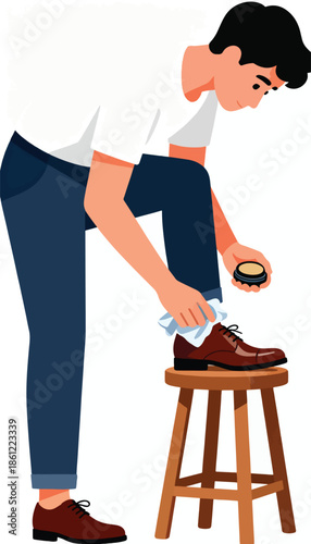 Person meticulously polishing a brown leather shoe with a cloth and polish