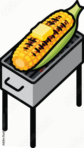 Grilled corn on the cob with butter on a charcoal grill