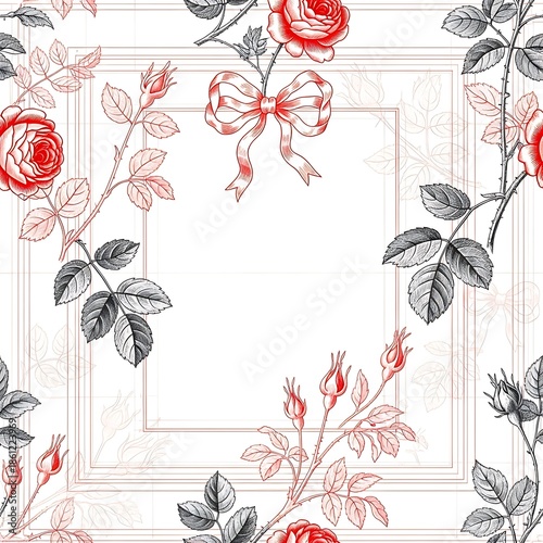 Elegant Floral Border with Roses and Ribbon
