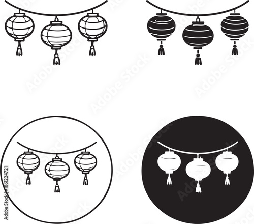 Collection of hanging lanterns in different styles and backgrounds isolated on white background, Vector, illustration