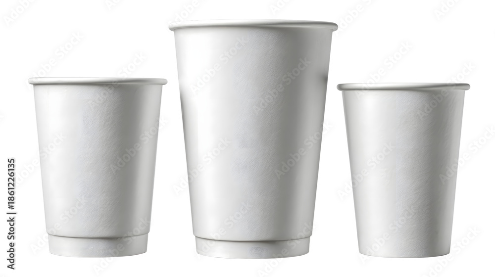 custom made wallpaper toronto digitalSet of three white disposable paper cups in small, medium, and large sizes, isolated on transparent backgrounded