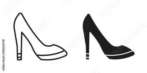 High heel shoes icons symbol, logo illustration. Vector graphics set