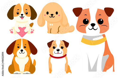 Cute Dog Characters Set Puppies Pets Animals.