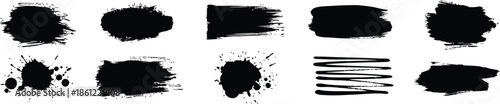 Expressive Black Brushwork Grid: Raw Artistic Ink Splatters Collection