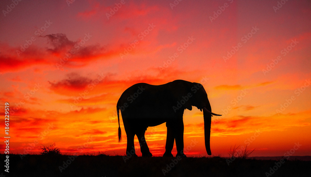 Fototapeta premium Elephant Silhouette at Sunset