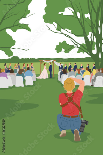 Outdoor Wedding Ceremony with Photographer Capturing Moment