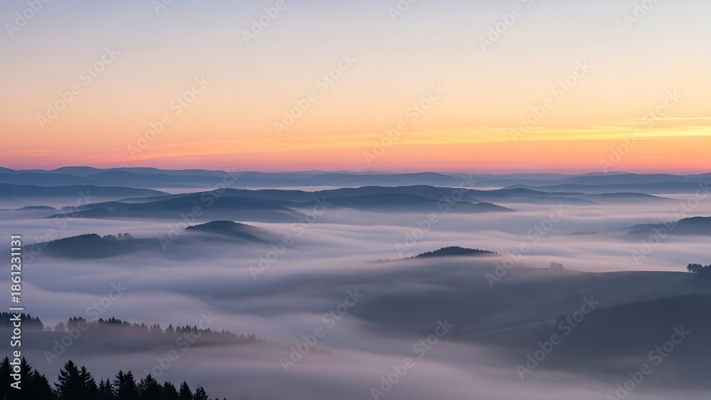 custom made wallpaper toronto digitalSerene mountain landscape with foggy valleys.