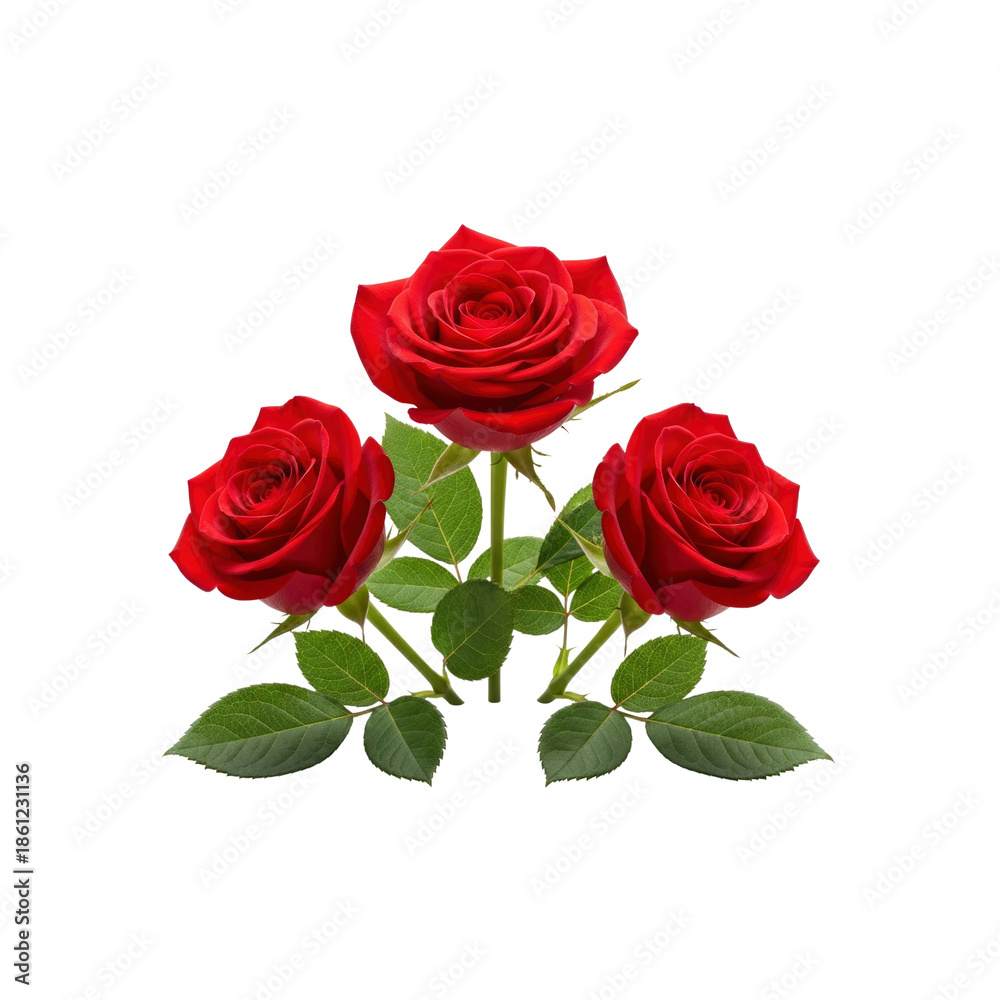 Fototapeta premium Three red roses on Transparent Background