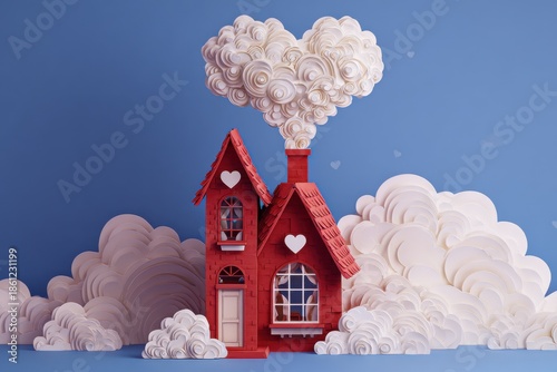House with heart smoke paper cut
