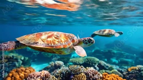 Sea turtles swim 