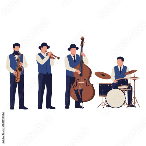 Jazz Band Musicians Playing Instruments Together.