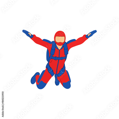 Skydiver in Red Jumpsuit Free Falling.