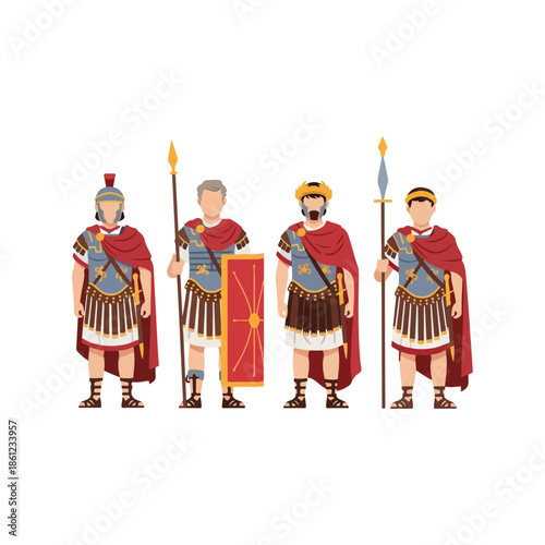Roman Soldiers Standing in Uniform.