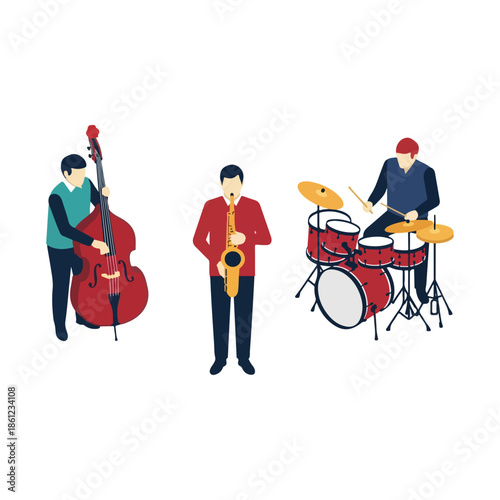 Three Musicians Playing Instruments Together.