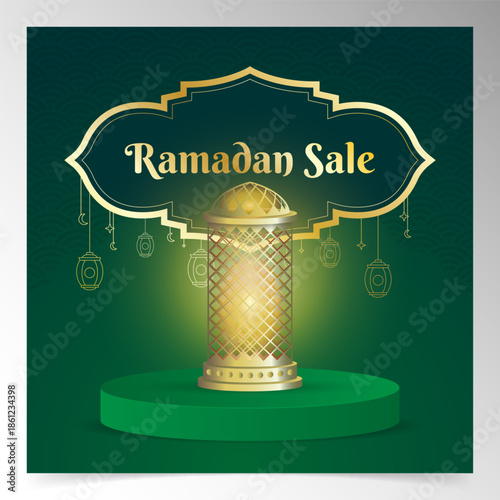Festive Ramadan Promotion Graphic with Traditional Lanterns and Modern Typography