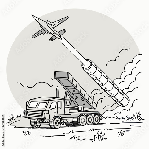 Military truck launching missile to intercept airplane 1