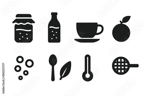 Food and drink silhouette icon set. Kitchen, beverage, dining silhouettes collection