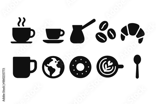 Coffee silhouette icon set. Cafe, beverage, coffee cup silhouette collection