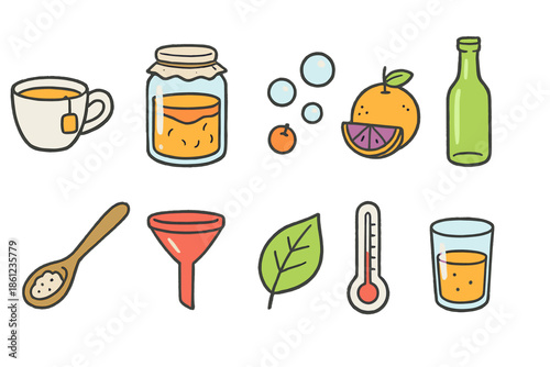 Beverage and kitchen line icon set. Drinks, ingredients, cooking outline collection