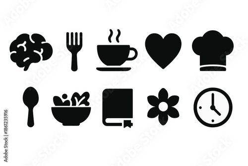 Cooking and coffee silhouette icon set. Culinary and coffee icons silhouette collection