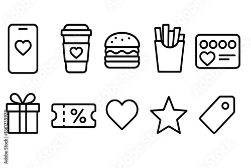 Food and beverage solid icon set. Dining, coffee, fast food icons