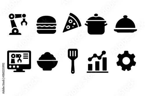 Restaurant and cooking solid icon set. Dining, cuisine, and kitchen essential icons