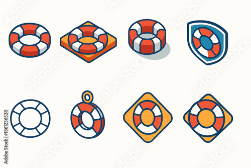 Lifebuoy 3d icon set. Safety, rescue, lifebuoy symbols for aquatic emergency icons