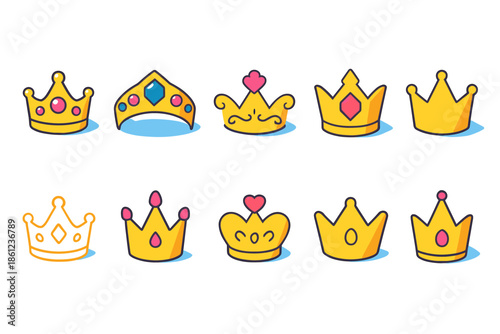 Royal crown icon set. Cartoon, cute crown icons flat collection for royalty themes