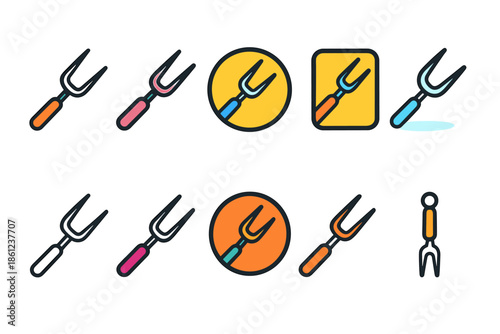 Fork collection linear icon set. Kitchen, utensil simple line icons pack.