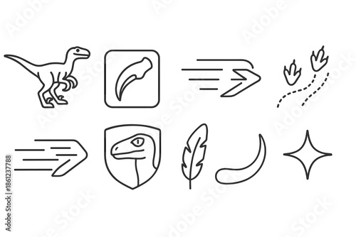 Dinosaur outline icon set. Raptor, prehistoric creatures simple line designs