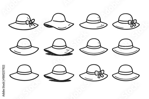 Hat outline icon set. Stylish headwear, fashion accessories outline collection